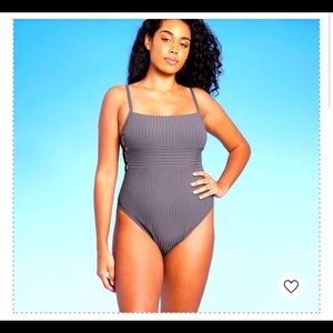 Women's Square Neck Strappy Side Ribbed One Piece Swimsuit - Shade & Shore™